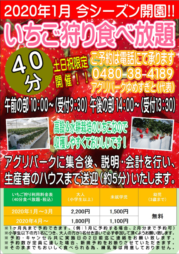 土日祝限定!!いちご狩り食べ放題!!